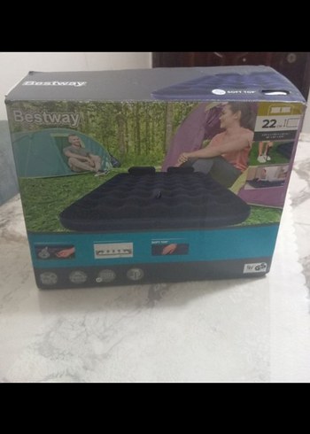 Koyu Mavi Desenli Şişme Yatak seti - Görsel 2