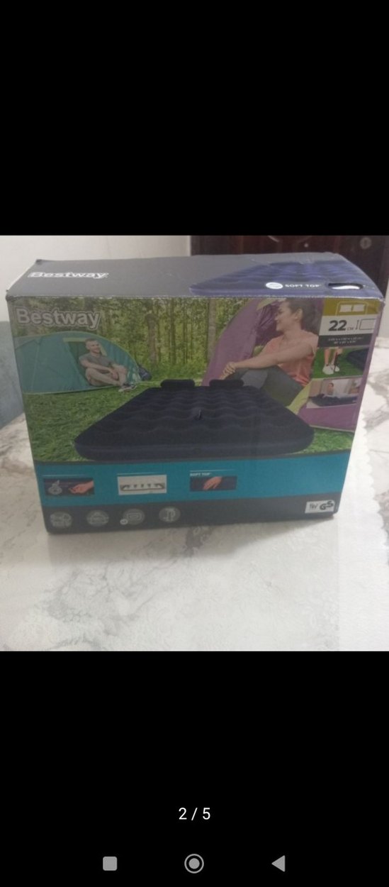 Koyu Mavi Desenli Şişme Yatak seti - Görsel 2