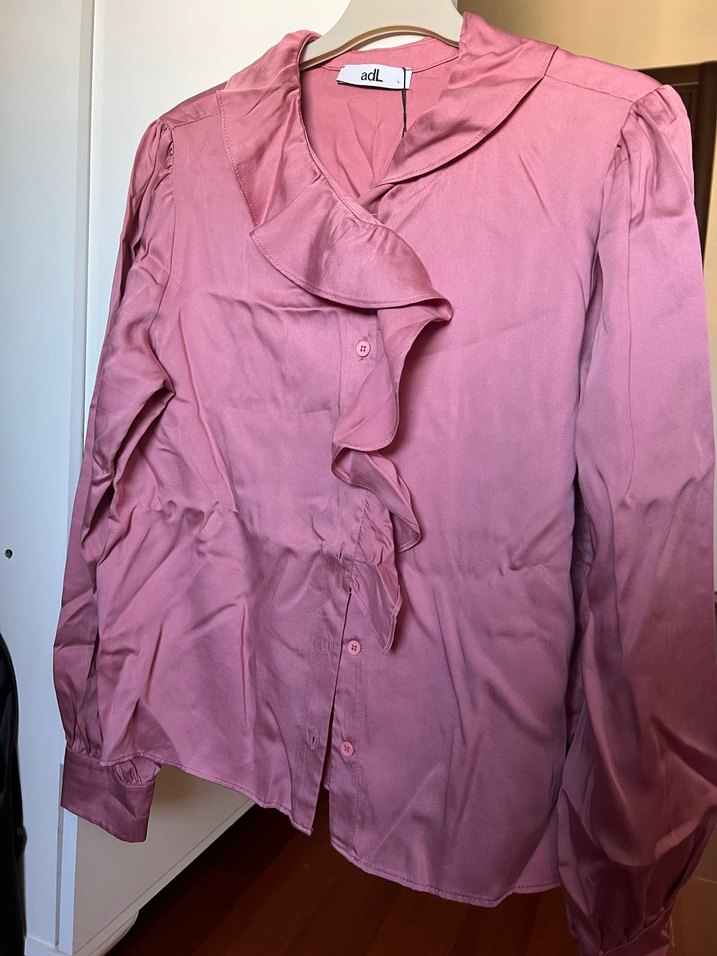 adl Gül kurusu Uzun Kollu Fırfırlı Kadın Gömlek - Görsel 3