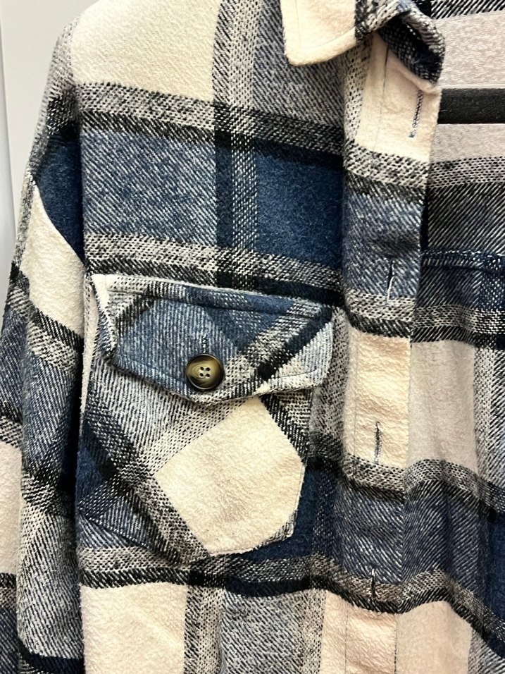 Mavi Ekose Düğmeli Kadın Gömlek - Görsel 2