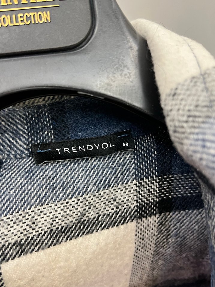 Mavi Ekose Düğmeli Kadın Gömlek - Görsel 3