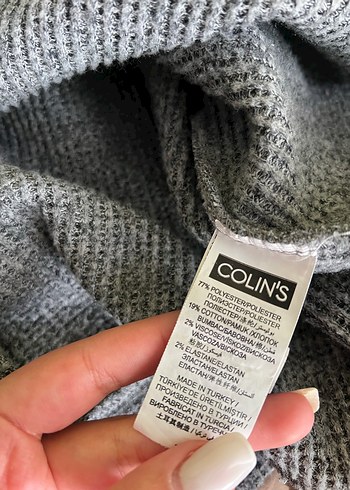 Düğmeli Gri Yün Kadın Kazak - Görsel 4