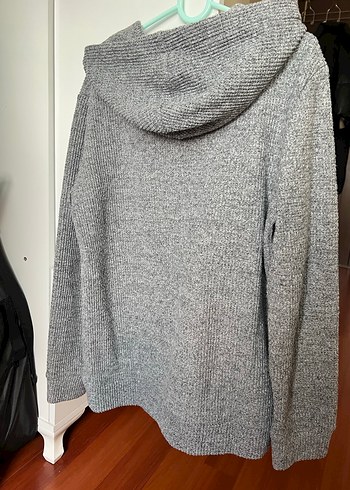 Düğmeli Gri Yün Kadın Kazak - Görsel 3