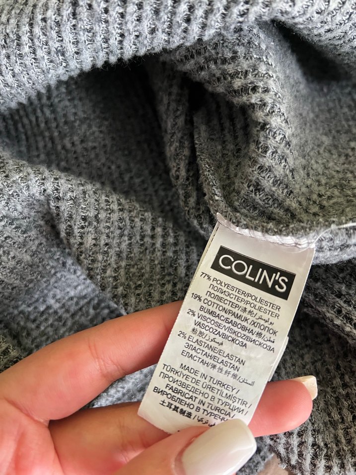 Düğmeli Gri Yün Kadın Kazak - Görsel 4