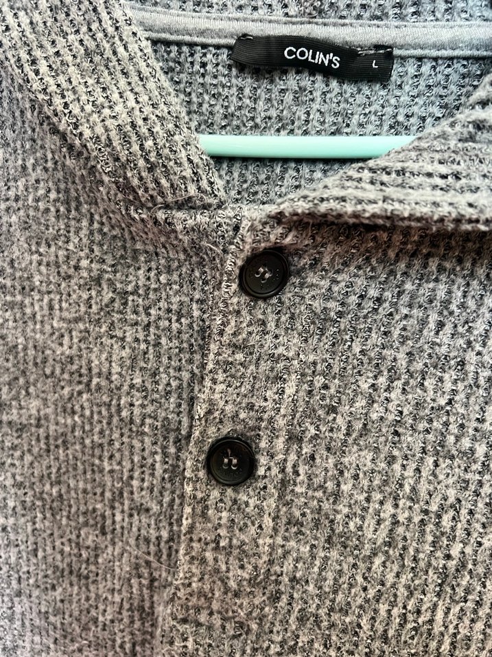 Düğmeli Gri Yün Kadın Kazak - Görsel 2