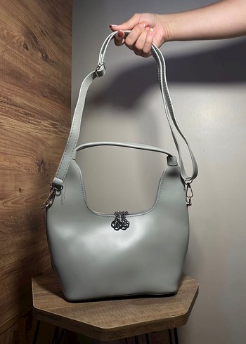 Gri Deri Modern Klasik Kadın Çanta - Görsel 5
