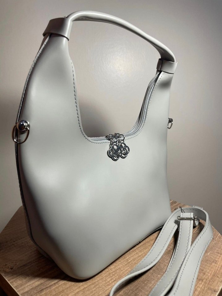 Gri Deri Modern Klasik Kadın Çanta - Görsel 3