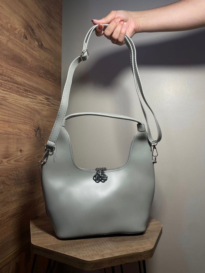 Gri Deri Modern Klasik Kadın Çanta - Görsel 5