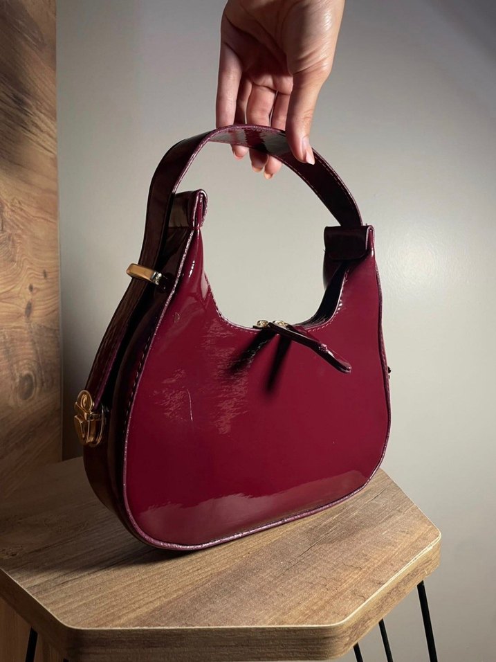 Bordo Parlak Deri Kadın Çanta - Görsel 3