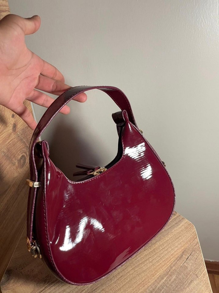 Bordo Parlak Deri Kadın Çanta - Görsel 2