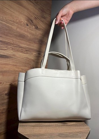 Mango Minimalist Beyaz Deri Kadın Çanta