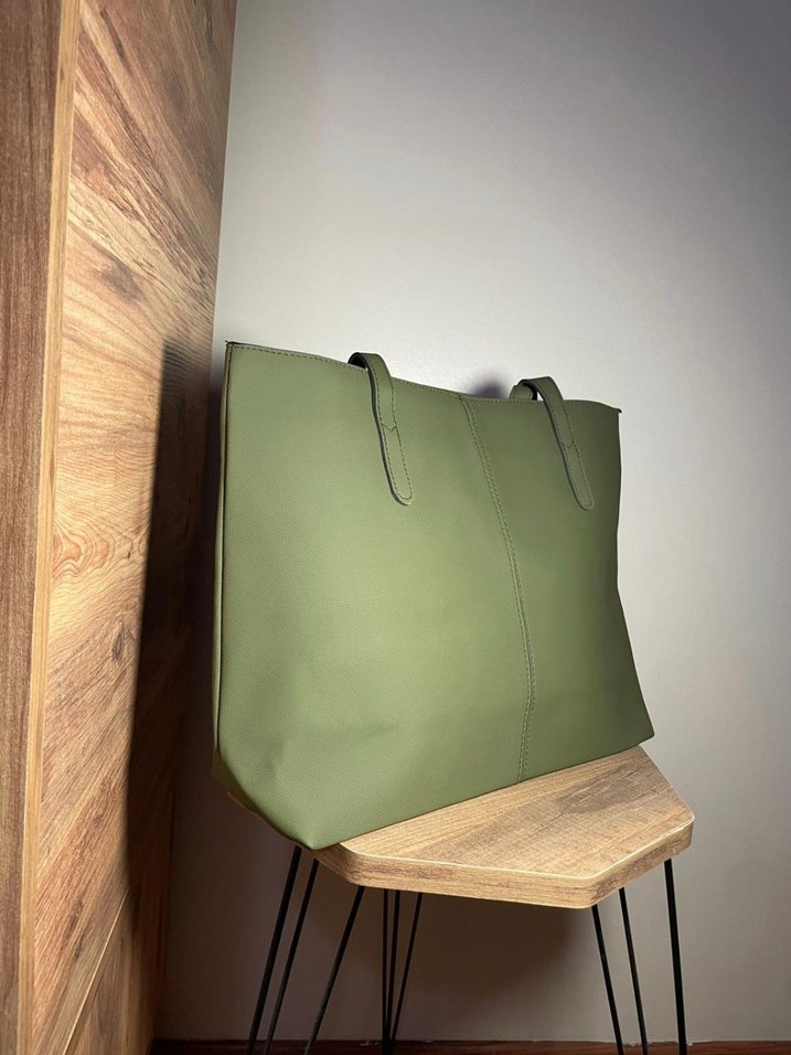 Kadın Haki Deri Minimalist Çanta - Görsel 2