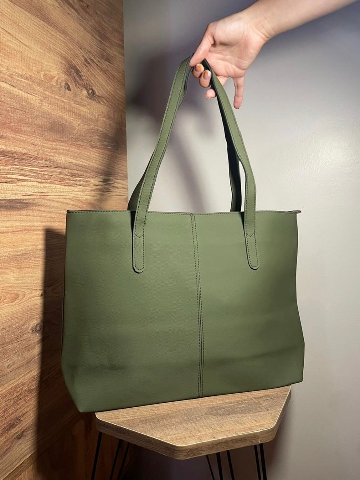 Kadın Haki Deri Minimalist Çanta - Görsel 3