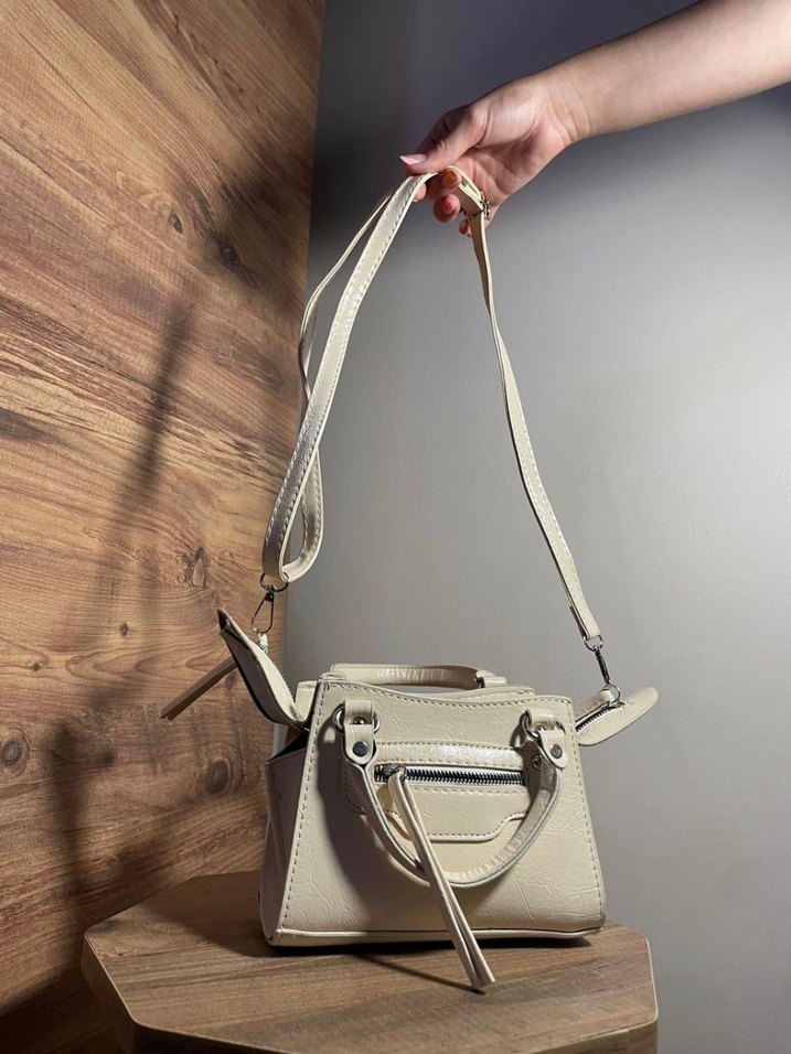 Beyaz Deri Kadın El Çantası - Görsel 5