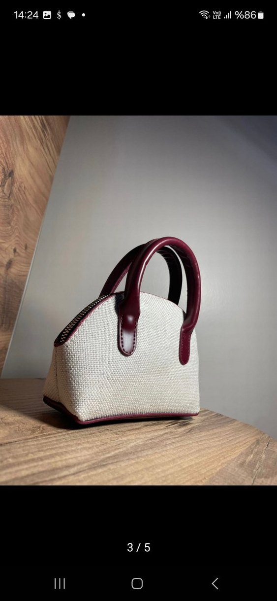 Bordo Saplı Gri Minimalist Kadın Çanta - Görsel 3