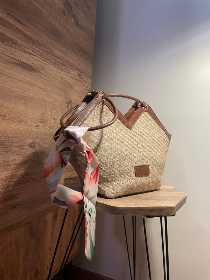 Nakışlı Kemerli Bej Bohem Kadın Çanta - Görsel 2