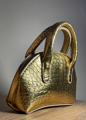 Altın Rengi Yılan Derisi Desenli Kadın Deri Çanta - Görsel 6