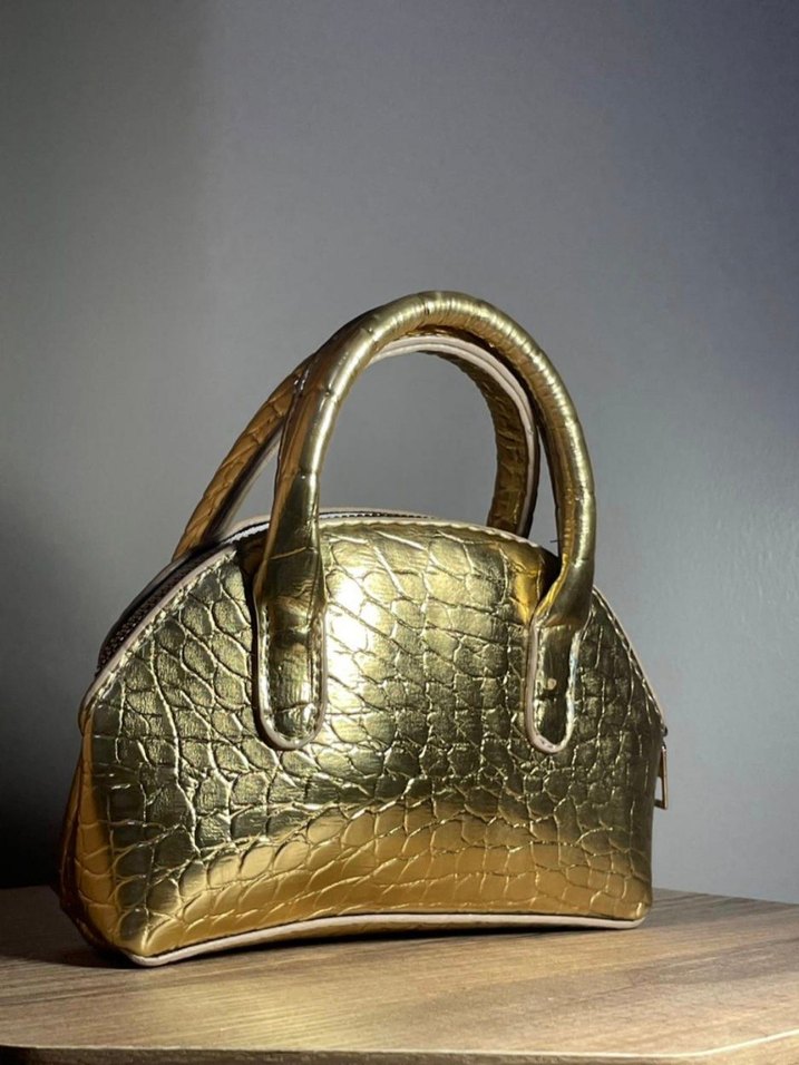 Altın Rengi Yılan Derisi Desenli Kadın Deri Çanta - Görsel 2