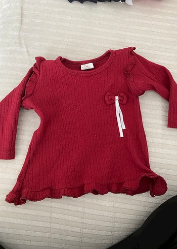 Bordo fiyonklu Kız Çocuk Bluz - Görsel 2