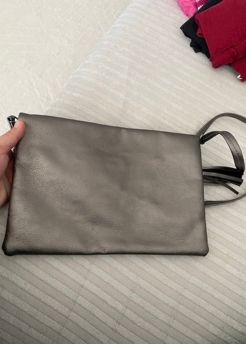 Gri Deri Kadın Çanta Fermuarlı - Görsel 3