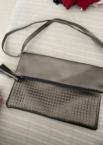 Gri Deri Kadın Çanta Fermuarlı - Görsel 2