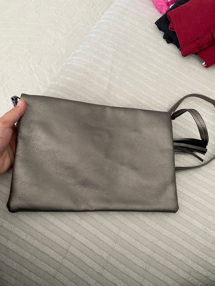 Gri Deri Kadın Çanta Fermuarlı - Görsel 3