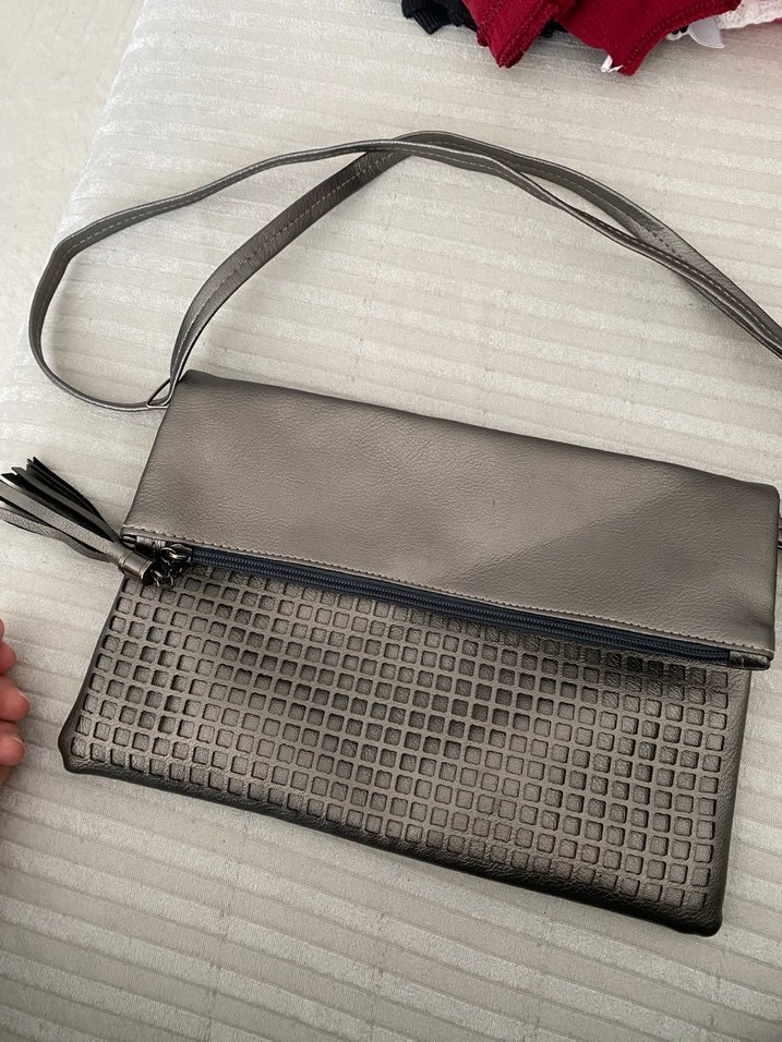 Gri Deri Kadın Çanta Fermuarlı - Görsel 2