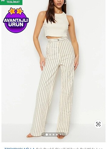  çizgili yüksek bel wide leg jeans