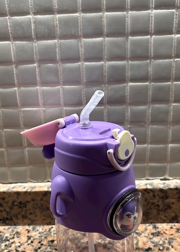 Mor Çocuk Termos Şişesi Sevimli Tasarımlı - Görsel 4