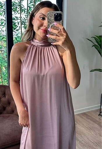 Zara Saten Pudra Elbise