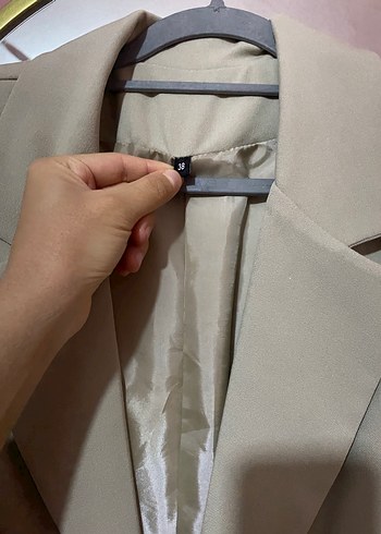 m Beden Bej Düğmeli Kadın Blazer Ceket