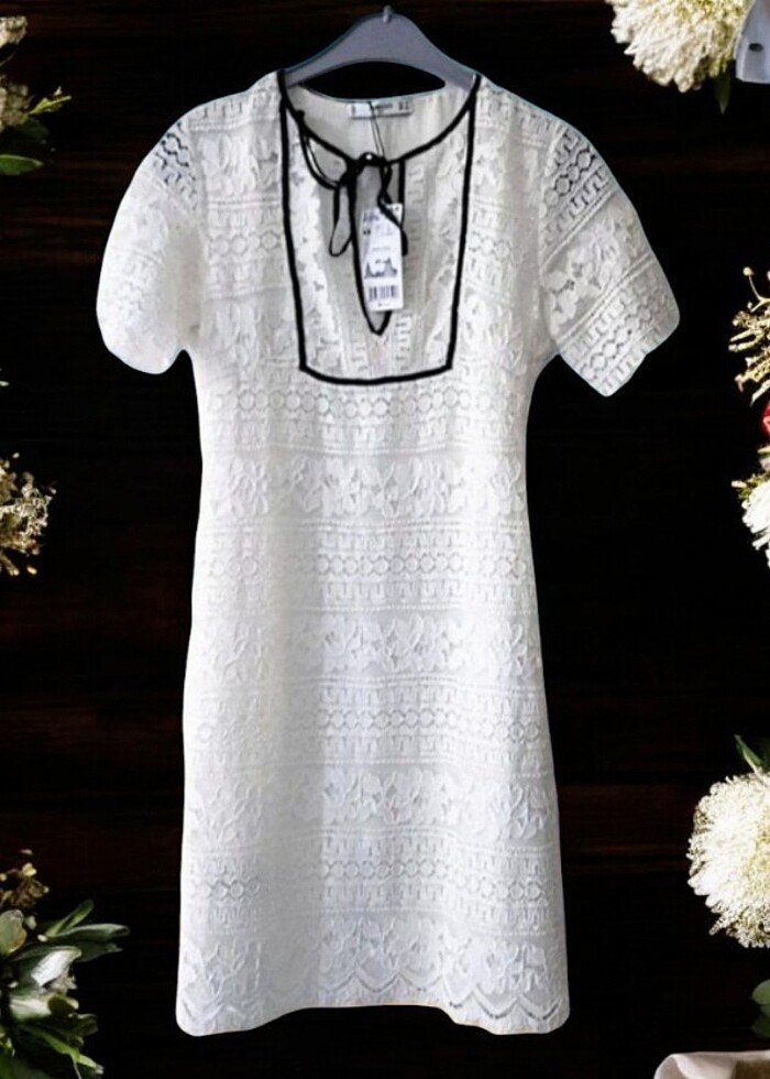 Mango Suit Güpür Dantel Elbise  - Görsel 5