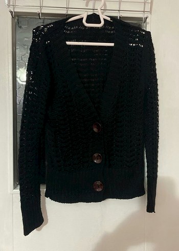 Siyah Örgü Kadın Hırka Uzun Kollu - Görsel 2