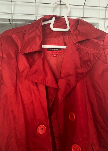 Düğmeli Kırmızı Midi Trençkot - Görsel 2