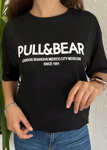 PULL&BEAR Siyah Oversize Kadın Tişört