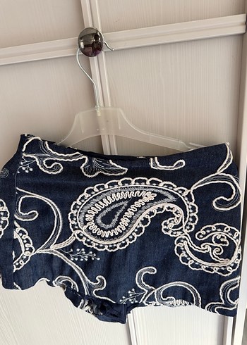 Zara Dantel Detaylı mavi kot Mini Etek