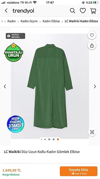 xl Beden yeşil Renk Lcwaikiki gömlek elbise sayılı kullanıldı tertemiz