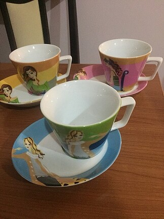 3 lü kızlı çay/kahve fincanı, paradis marka