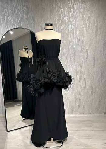 Siyah Drapeli Uzun Straplez Kadın Elbise - Görsel 8