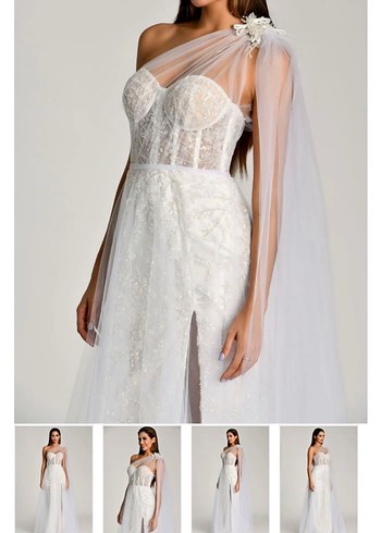 Straplez Bohem Uzun Beyaz Gelinlik - Görsel 2