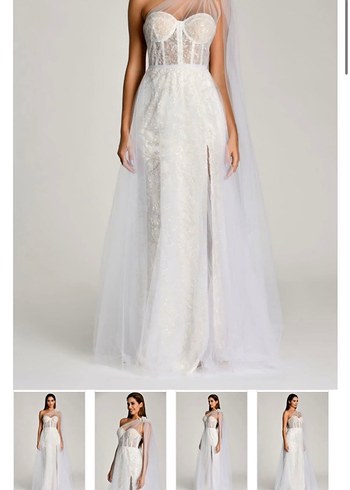 Straplez Bohem Uzun Beyaz Gelinlik - Görsel 3