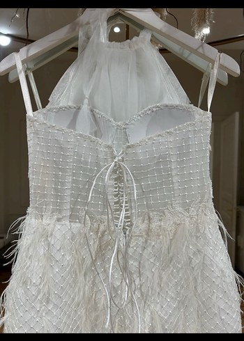 Mini Beyaz Straplez Dantel Gelinlik - Görsel 3