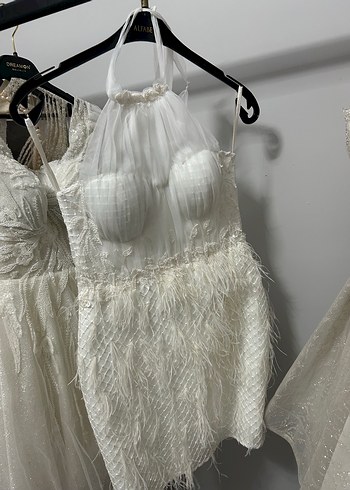 Mini Beyaz Straplez Dantel Gelinlik - Görsel 2