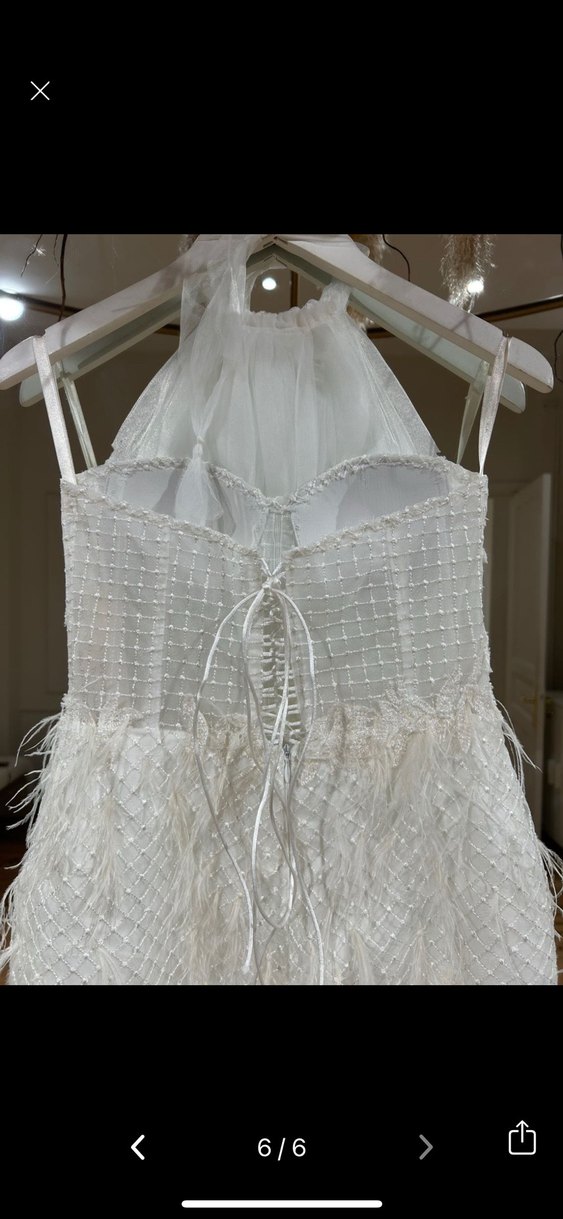 Mini Beyaz Straplez Dantel Gelinlik - Görsel 3