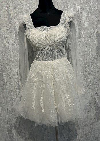 Dantel Detaylı Mini Beyaz Gelinlik after elbisesi - Görsel 2