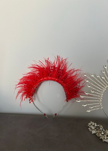 Pullu ve Tüylü Kırmızı Gelin Aksesuarı - Görsel 10