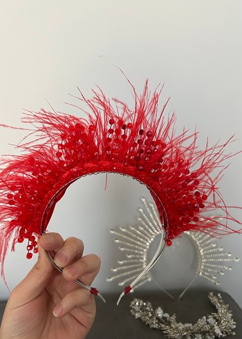 Pullu ve Tüylü Kırmızı Gelin Aksesuarı - Görsel 9