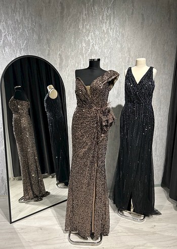 İnci Detaylı Siyah V Yaka Uzun Elbise - Görsel 4