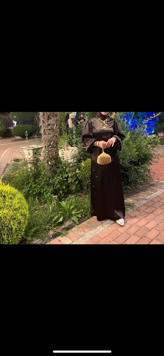 Kahve rengiUzun Kollu Drapeli Kadın Elbise - Görsel 3