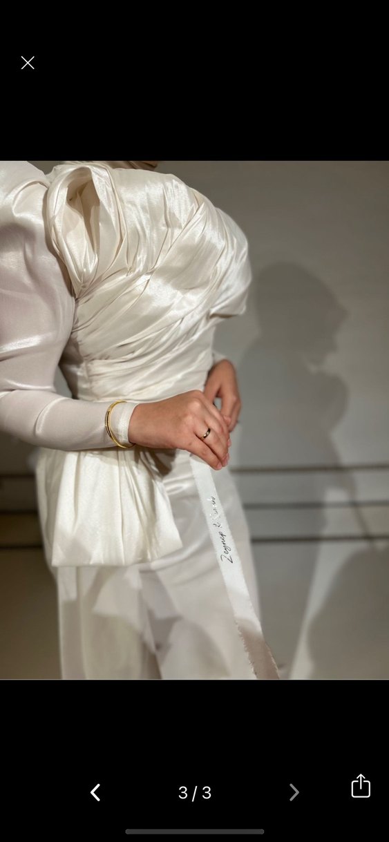 Drapeli Beyaz Tesettür Uzun Abiye - Görsel 2